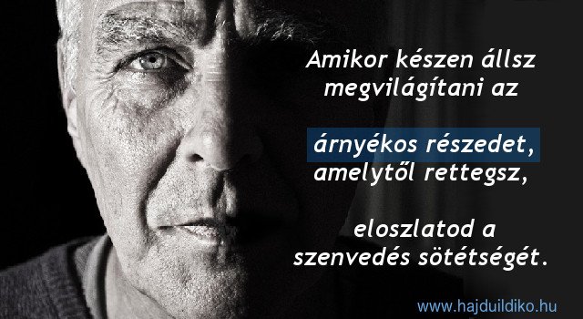 Az árnyék az a részünk, amit szeretnénk elrejteni mások elől. Tudjuk, hogy ott van, de vagy elfojtjuk, vagy elnyomjuk, vagy tagadjuk.